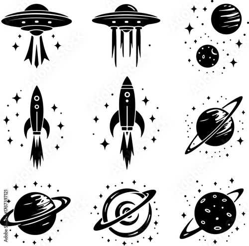 Set of Space and UFO Icons Vector Bundle