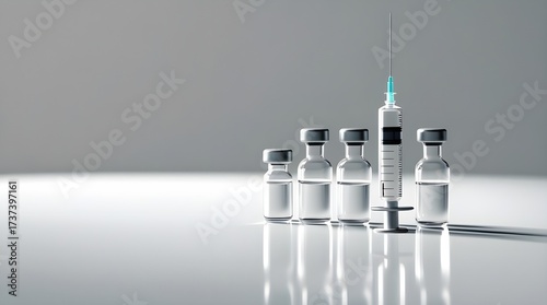 Syringe with Medical Vials on Grey Background