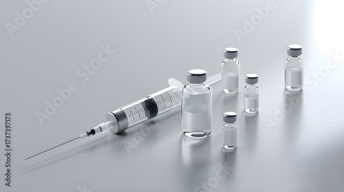 Syringe with Medical Vials on Grey Background