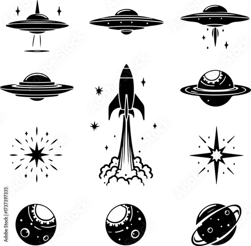 Set of Space and UFO Icons Vector Bundle