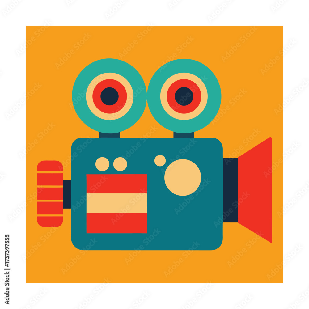Obraz premium Vintage Movie Camera Icon with Orange Background film