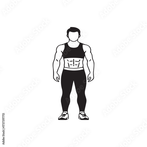 Illustration of a muscular man with defined abs wearing athletic clothing