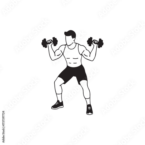 Vector art of man performing dumbbell shoulder press exercise, , fitness and workout illustration