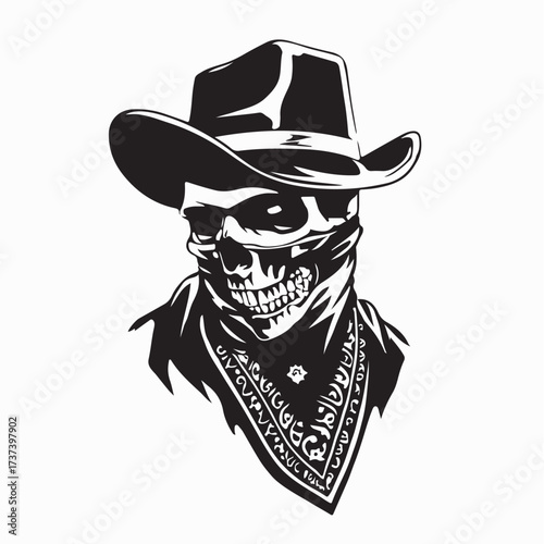 Vintage Cowboy Skull with Hat and Bandana Vector Isolated on white background