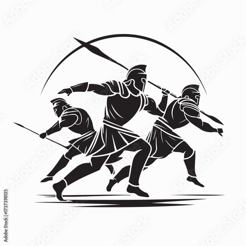 Three Gladiators Fighting Pose Vector Logo for Sports Team or Branding Design