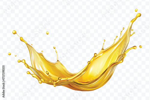 realistic fresh smooth liquid oil splash in mid air cut out and curve style isolated on transparent background