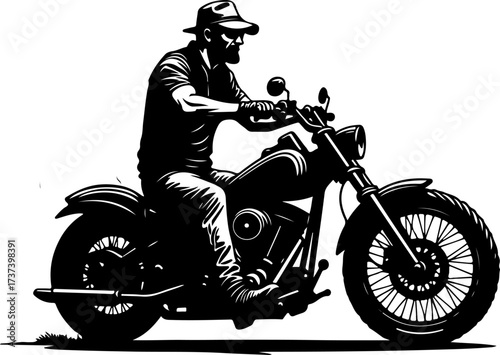 Biker with Beard on Flaming Motorcycle Graphics Black