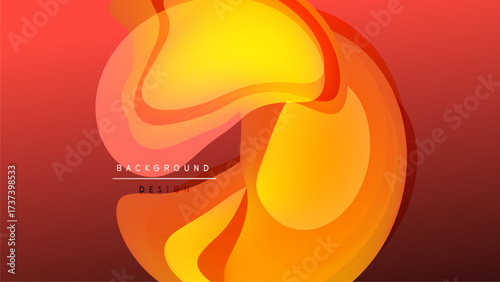 Abstract fluid shapes, vibrant orange hues, dark background. Dynamic composition suggests energy, movement, warmth. Modern design element.