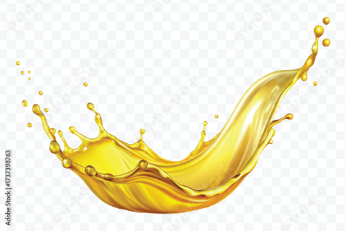 realistic fresh smooth liquid oil splash in mid air cut out and curve style isolated on transparent background