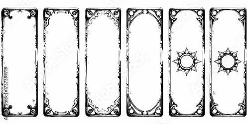 Collection of ornate art nouveau vertical frames and borders with decorative elements and floral motifs