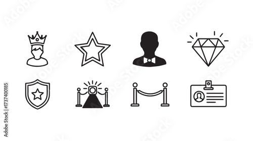 Set of royalty and celebrity icons representing prestige success and vip status vector