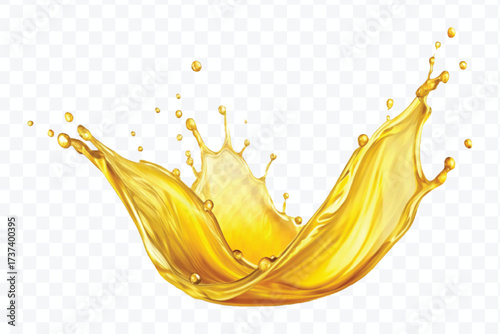 realistic fresh smooth liquid oil splash in mid air cut out and curve style isolated on transparent background