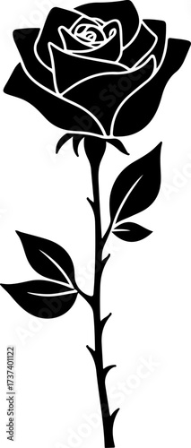Black Rose Silhouette Floral Vector Illustration