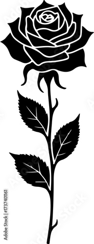 Black Rose Silhouette Floral Vector Illustration