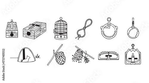 Vintage bird cages and traps assortment hand drawn sketch collection for design vector