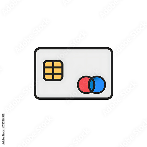 Simple outline graphic of a bank payment card with a smart chip. Concept for digital money, fintech, and cashless transactions isolated on a white background