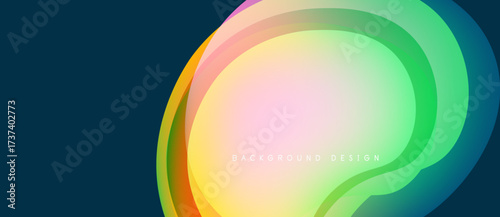 Abstract colorful layers create dynamic visual effect. Smooth gradients blend, forming flowing shapes. Modern design suitable for backgrounds.
