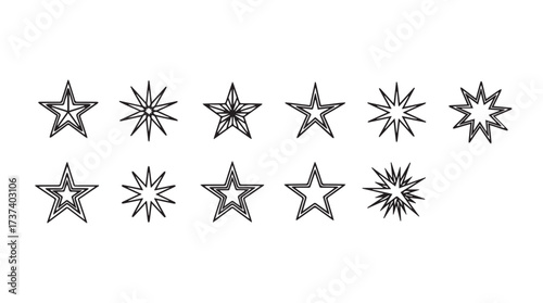 Collection of abstract starburst designs with intricate geometric patterns and radial symmetry vector