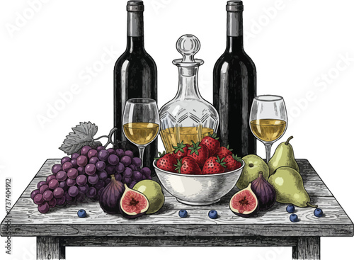 Red wine with grapes and cheese still life