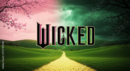 Logo Pink Green Wicked the Movie with Scenery Background. Jakarta, October 2nd, 2025