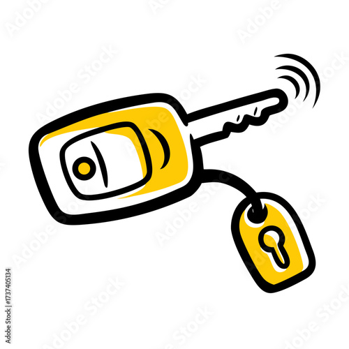 Car key fob with lock and unlock buttons in yellow color  