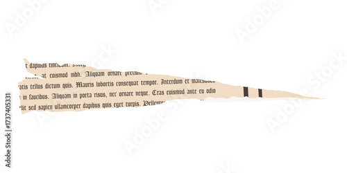 Collage newspaper ripped element. Trendy retro vintage paper cut, notebook sheet, rip torn. Old gazette news sheet for scrapbook. Isolated vector illustration on transparent background.