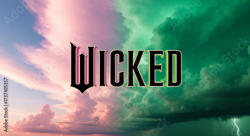 Logo Pink Green Wicked the Movie with Skies Scenery Background. Jakarta, October 2nd, 2025