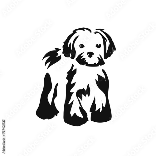 Vector drawing of a dog. Black and white gestalt design of a funny pet. Little doggy. Cute animal illustration. Postcard for International Dog Day.	
Drawing of an animal in the Gestalt style.