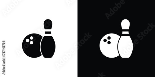 Bowling Ball and Pin Icon with Transparent Background, Sport Equipment Simple Style