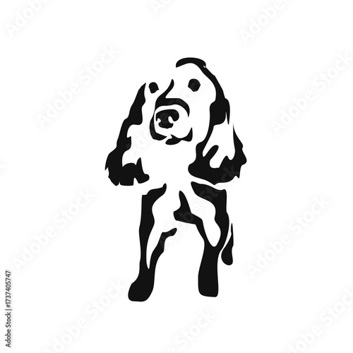 Vector drawing of a dog. Black and white gestalt design of a funny pet. Little doggy. Cute animal illustration. Postcard for International Dog Day.	
Drawing of an animal in the Gestalt style.
