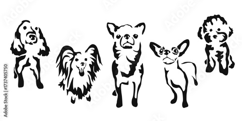 Vector drawing of a dog. Black and white gestalt design of a funny pet. Little doggy. Cute animal illustration. Postcard for International Dog Day.	
Drawing of an animal in the Gestalt style.