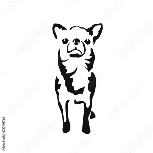 Vector drawing of a dog. Black and white gestalt design of a funny pet. Little doggy. Cute animal illustration. Postcard for International Dog Day.	
Drawing of an animal in the Gestalt style.