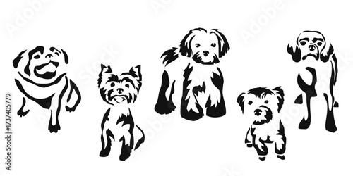 Vector drawing of a dog. Black and white gestalt design of a funny pet. Little doggy. Cute animal illustration. Postcard for International Dog Day.	
Drawing of an animal in the Gestalt style.