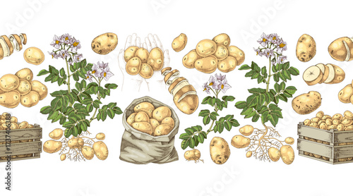 Potato sketched seamless border vector