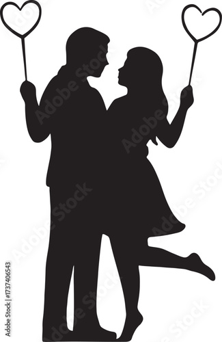 Romantic couple holding sparklers shaped like hearts, celebrating love, joy, and festive moments.