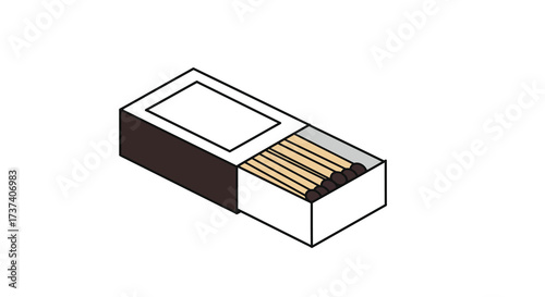 Open Matchbox with Matches Ready for Use Illustration.