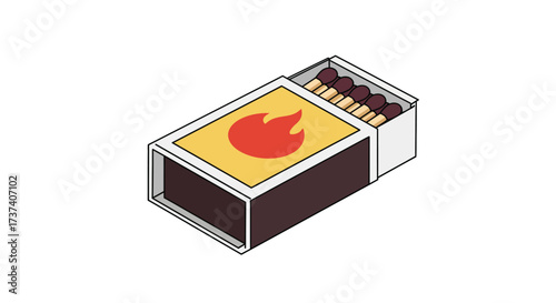 Open Matchbox with Matches and Flame Graphic Illustration.
