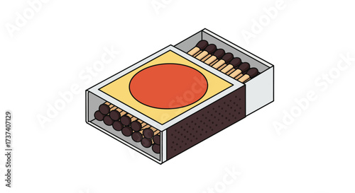 Open Matchbox with Matches Striking Surface and Red Circle Design.