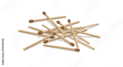 Pile of Wooden Matches with Brown Heads Ready to Strike.