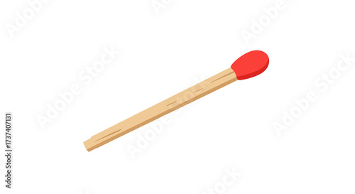 Single Unlit Matchstick with Red Head on White Background.