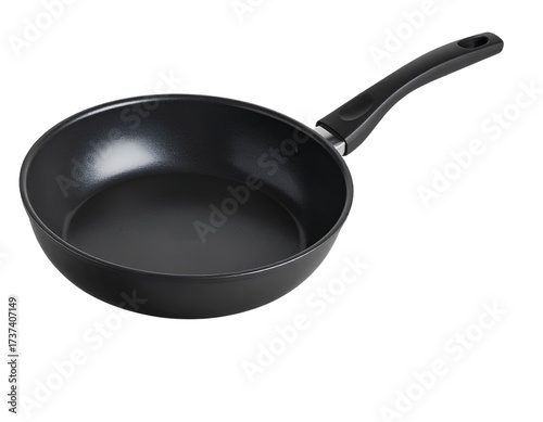 Black Frying Pan with Handle Side Angle, Isolated PNG
