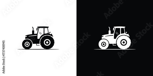 Modern Tractor Silhouette with Transparent Background, Industrial Farm Vehicle
