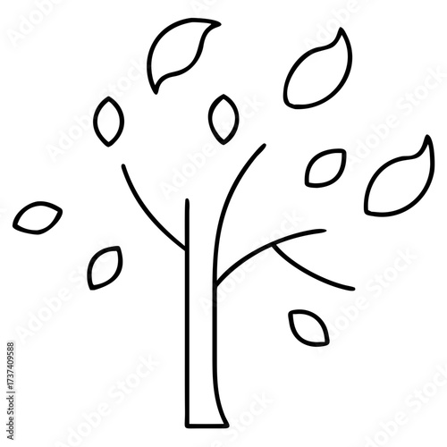 Vector illustration of a majestic tree shedding colorful autumn leaves in a dynamic seasonal transition isolated on transparent background