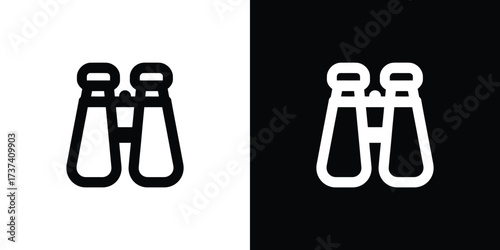 Simple White and Black Binoculars Flat Icon on Split Background
