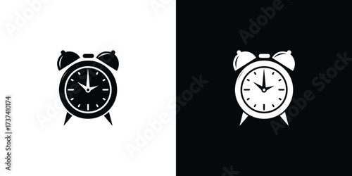 Simple Classic Alarm Clock Icon Design with Black and White Color Scheme Variation