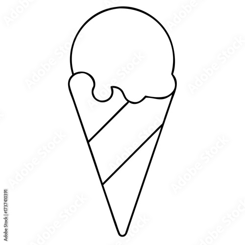 Scalable vector outline ice cream cone illustration for sweet desserts and frozen treats digital graphics isolated on transparent background