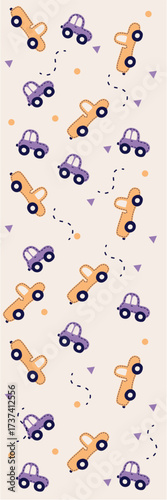 Seamless pattern with hand drawn cute car
