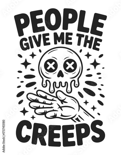Spooky skull and hand graphic with bold text for Halloween or dark humor themes
