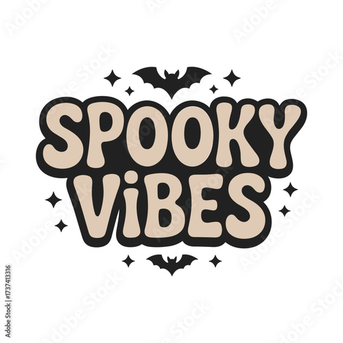 Embrace the chill with "Spooky Vibes" retro Halloween design featuring bats and stars, perfect for festive apparel and decor.