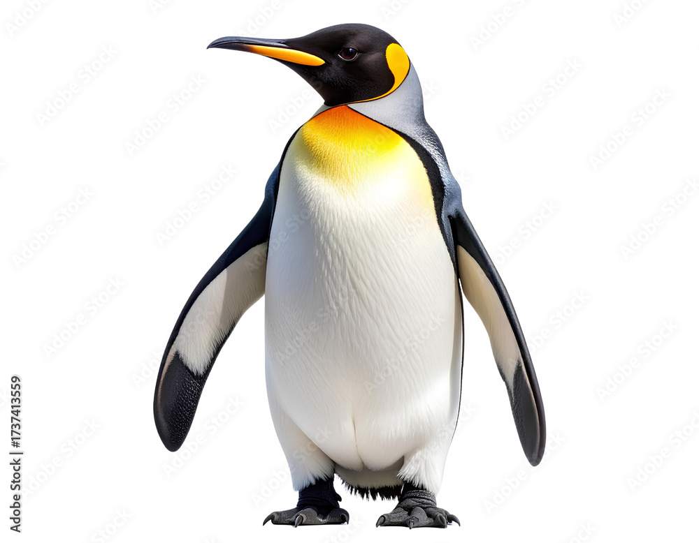 Obraz premium Realistic Emperor Penguin Standing Upright, Isolated on White Transparent Background